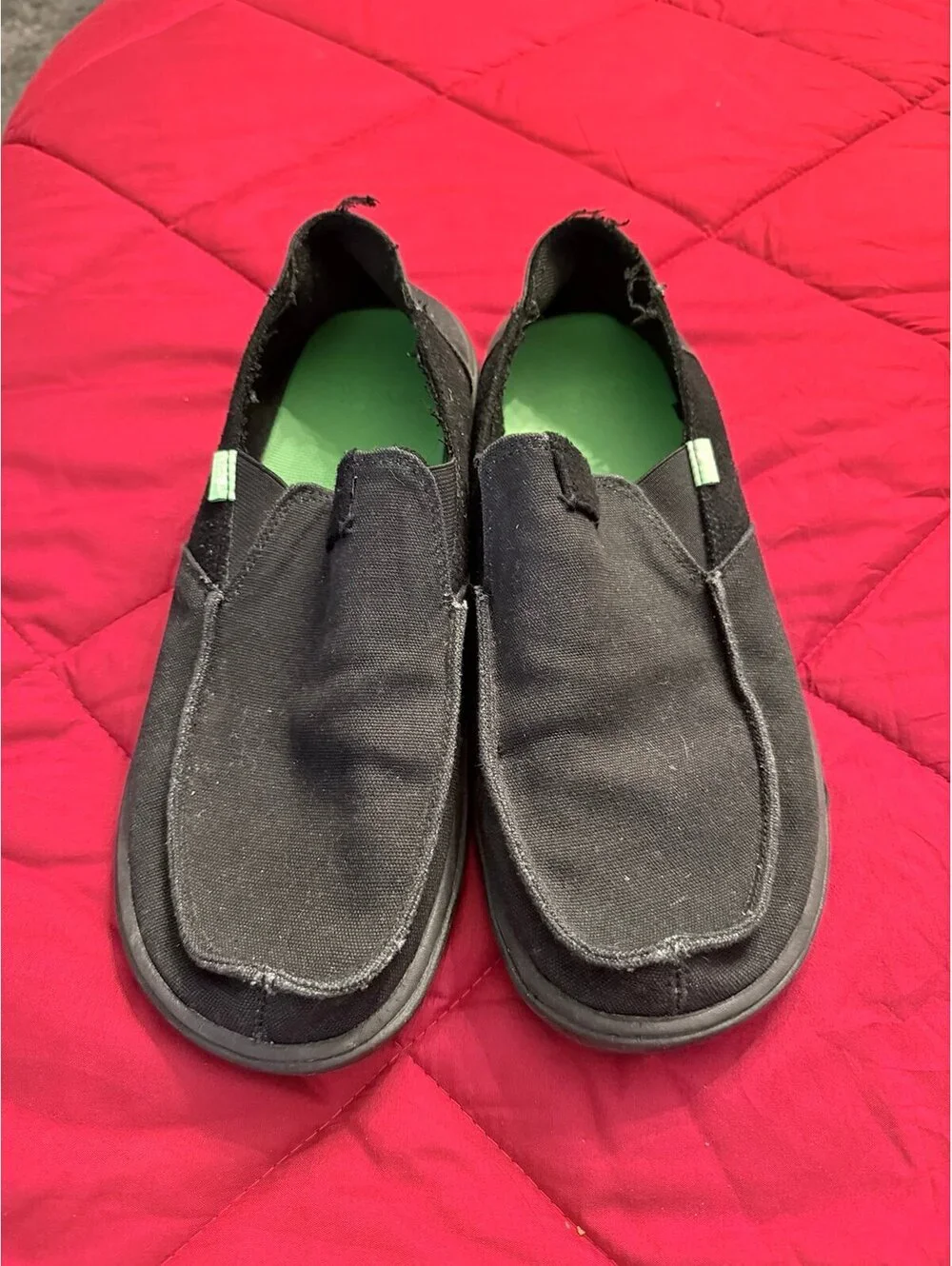 Sanuk Men’s Vagabond Sidewalk Surfers Black Canvas Slip-On Shoes Size 12